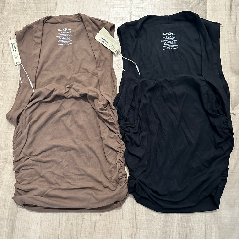 Set of 2 NWT OGLMove Eco Skin Kiss Ruched Tapered Square Neck Tank